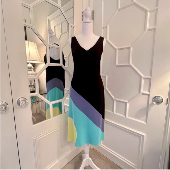 Laundry By Shelli Segal Dresses & Skirts - LAUNDRY Shelli Segal Colorblock V-Neck Black-Teal-Purple-Yellow Dress - Size 8